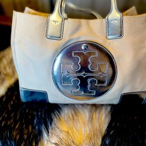 Tory Burch cloth with silver metallic center purse